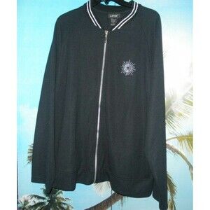 NEW (NO TAGS)  by LAVON, SWEAT JACKET SHINY SILVER TRIM BLACK  SIZE XL